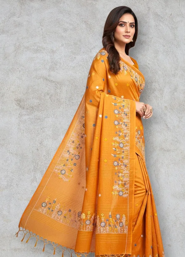 Sindhuja_Fashion_House_Embroidered,_Floral_Print_Daily_Wear_Khadi_Saree_(Orange)