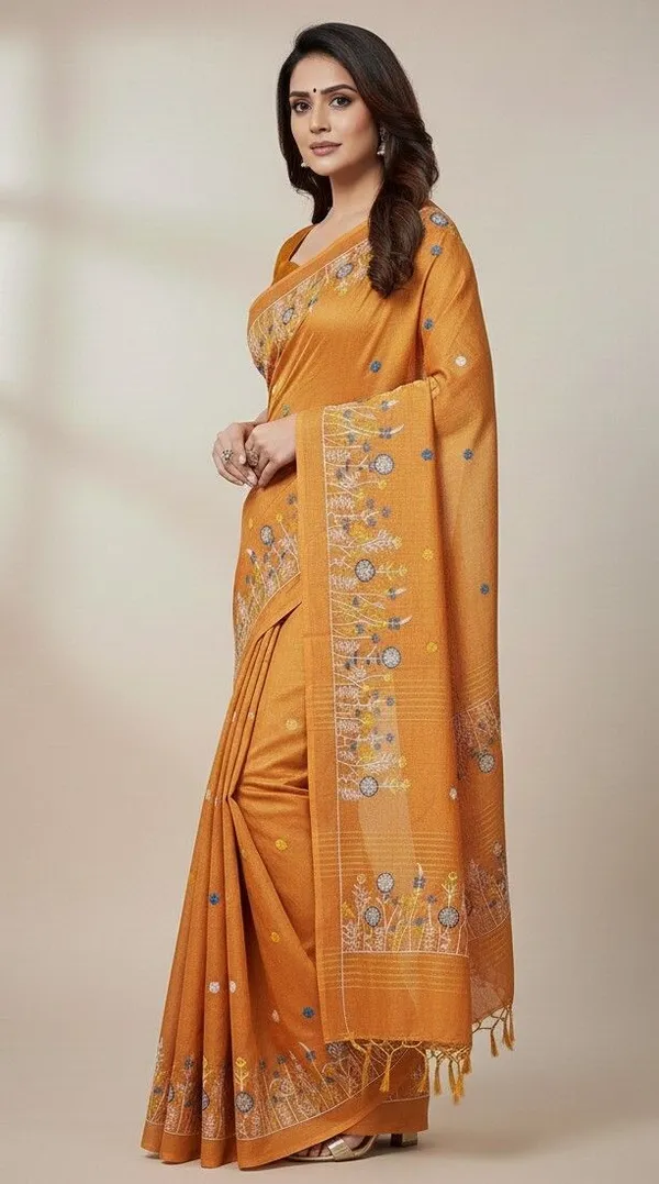 Sindhuja_Fashion_House_Embroidered,_Floral_Print_Daily_Wear_Khadi_Saree_(Orange)