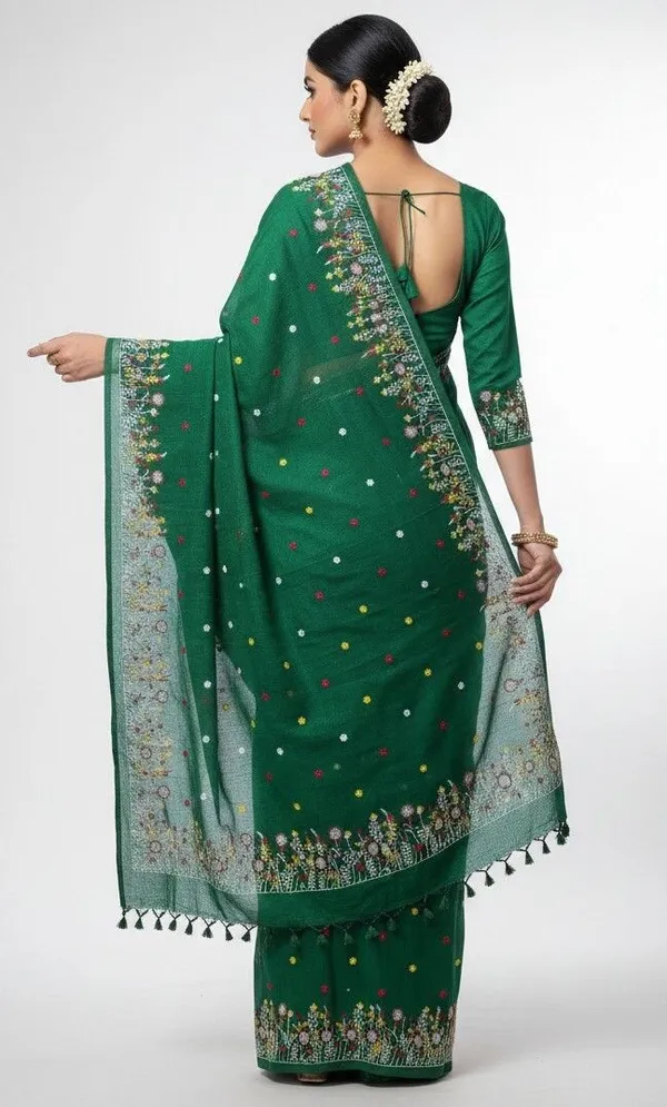 Sindhuja_Fashion_House_Embroidered,_Floral_Print_Daily_Wear_Khadi_Saree_(Green)