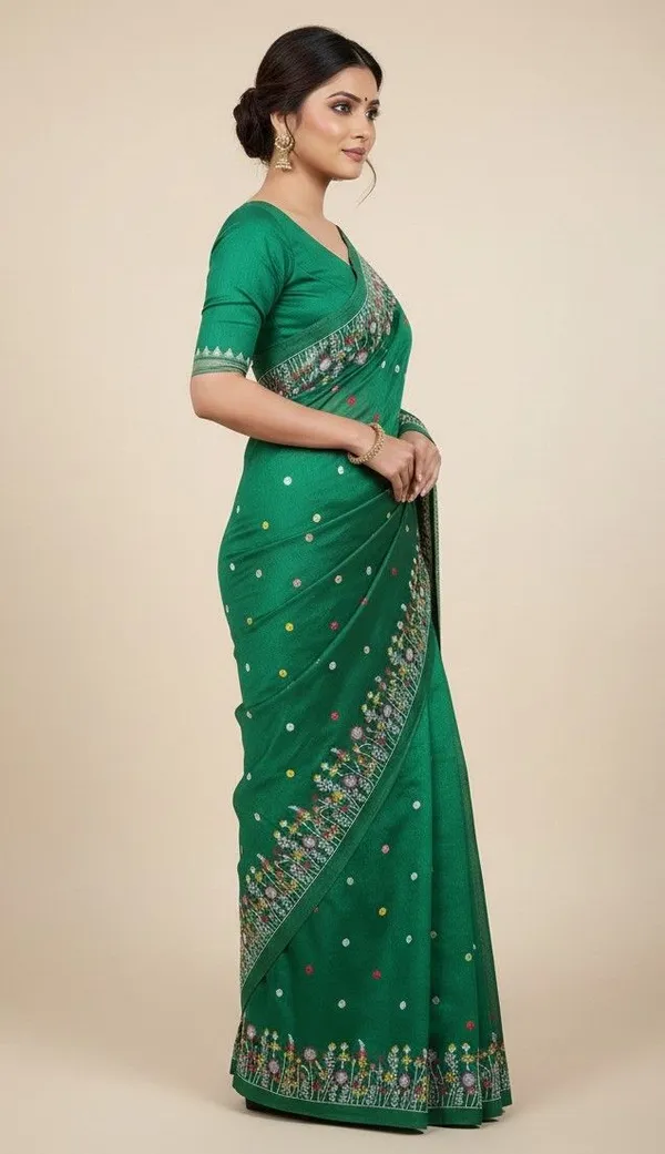 Sindhuja_Fashion_House_Embroidered,_Floral_Print_Daily_Wear_Khadi_Saree_(Green)