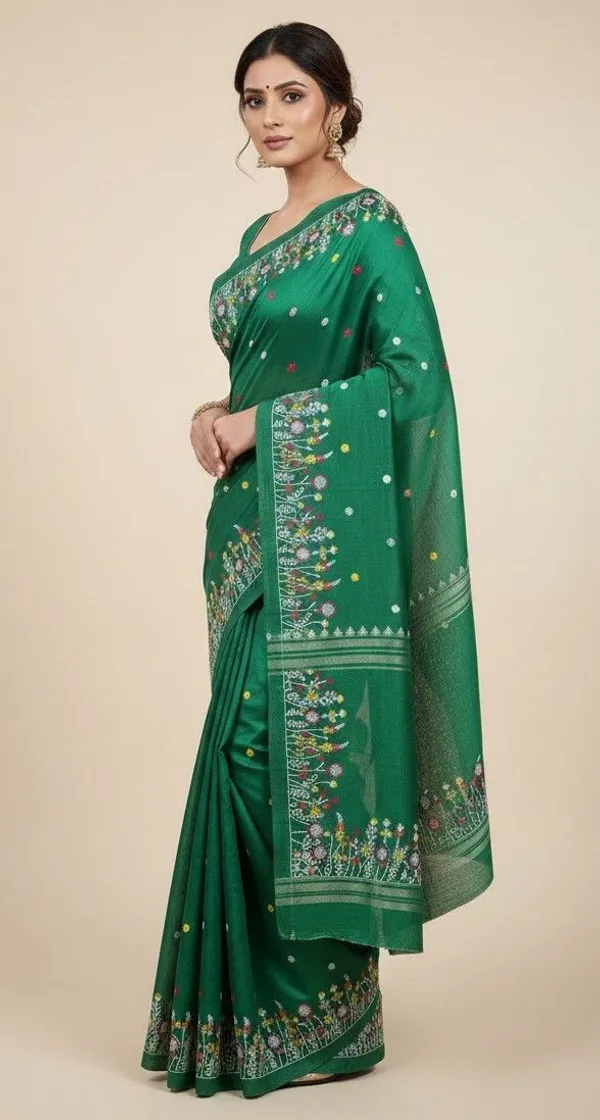 Sindhuja_Fashion_House_Embroidered,_Floral_Print_Daily_Wear_Khadi_Saree_(Green)