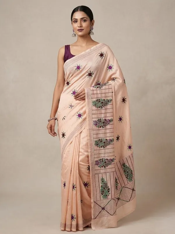 Sindhuja_Fashion_House_Embroidered,_Floral_Print,_Printed_Daily_Wear_Tussar_Silk_Saree_(Pink)