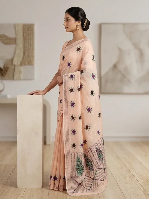 Sindhuja_Fashion_House_Embroidered,_Floral_Print,_Printed_Daily_Wear_Tussar_Silk_Saree_(Pink)