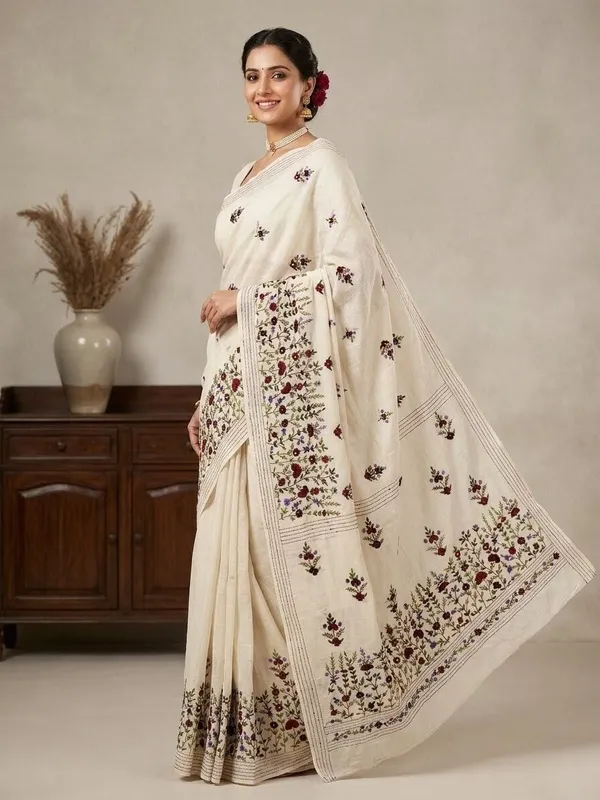 Sindhuja_Fashion_House_Embroidered,_Floral_Print_Daily_Wear_Tussar_Silk_Saree_(White)
