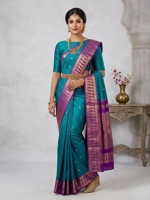 Sindhuja_Fashion_House_Printed_Banarasi_Pure_Silk_Saree_(Green)