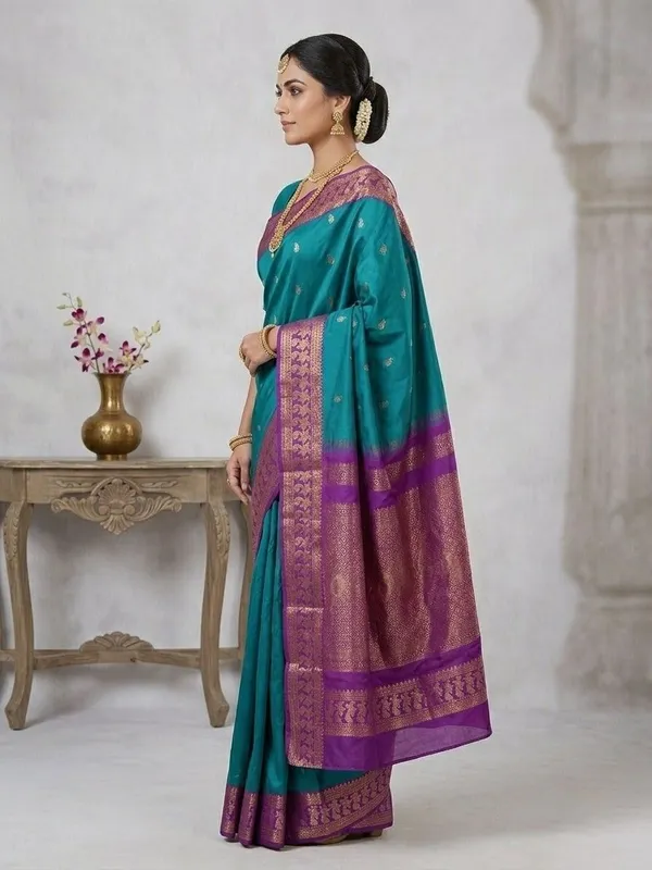 Sindhuja_Fashion_House_Printed_Banarasi_Pure_Silk_Saree_(Green)