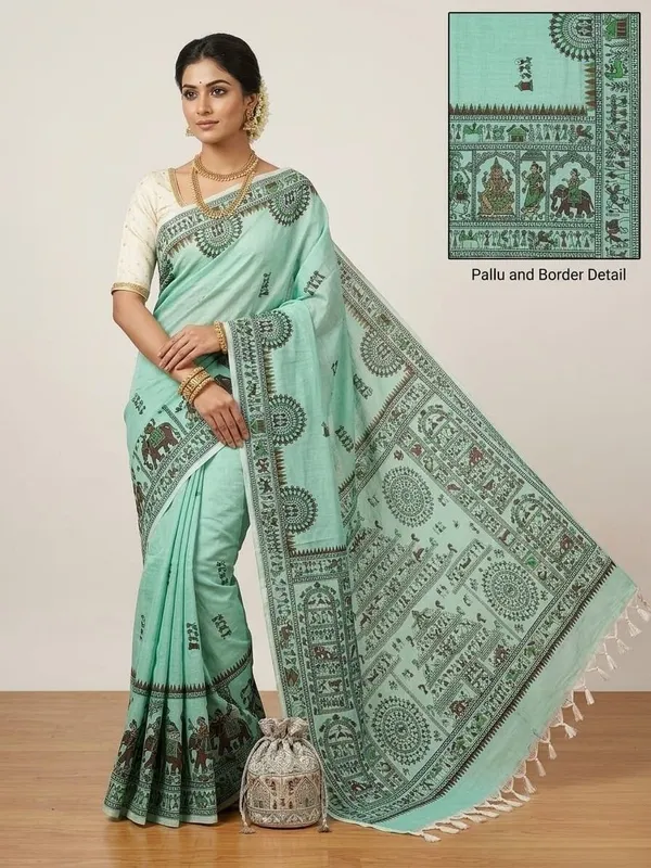 Sindhuja_Fashion_House_Printed_Kalamkari_Cotton_Blend_Saree_(Light_Green)