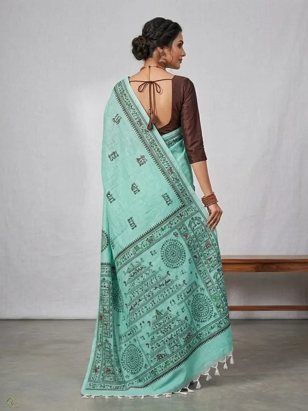 Sindhuja_Fashion_House_Printed_Kalamkari_Cotton_Blend_Saree_(Light_Green)