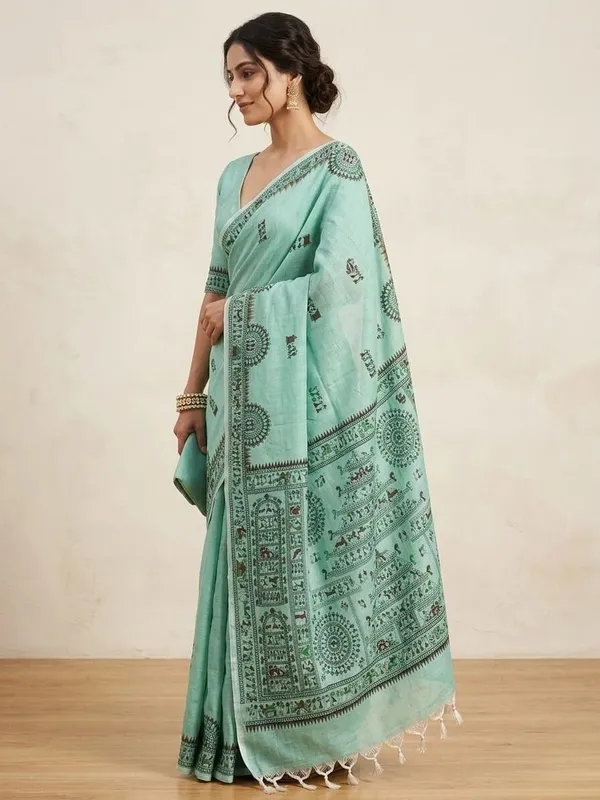 Sindhuja_Fashion_House_Printed_Kalamkari_Cotton_Blend_Saree_(Light_Green)