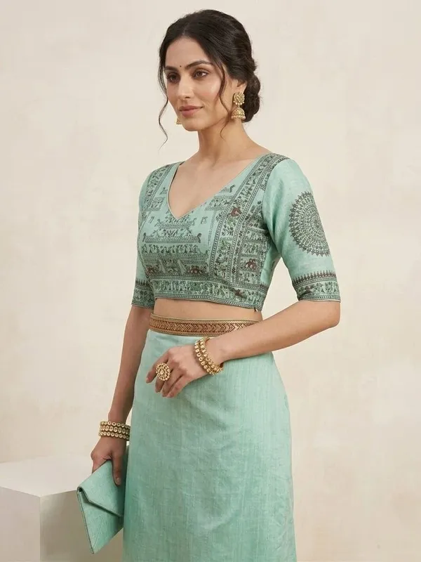 Sindhuja_Fashion_House_Printed_Kalamkari_Cotton_Blend_Saree_(Light_Green)