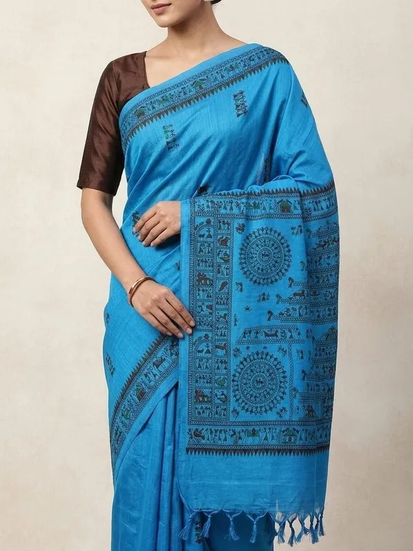 Sindhuja_Fashion_House_Printed_Handloom_Cotton_Blend_Saree_(Blue)