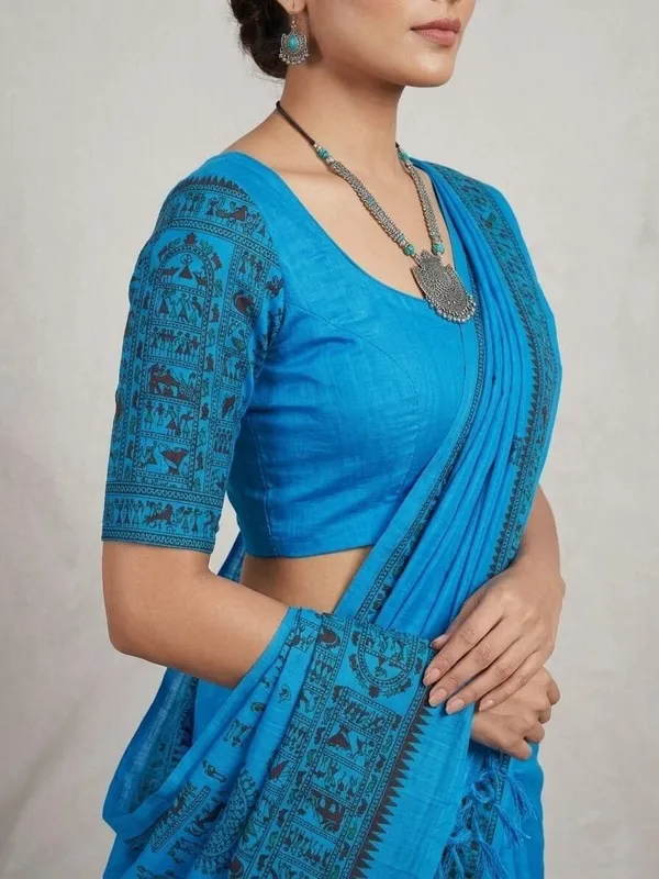 Sindhuja_Fashion_House_Printed_Handloom_Cotton_Blend_Saree_(Blue)
