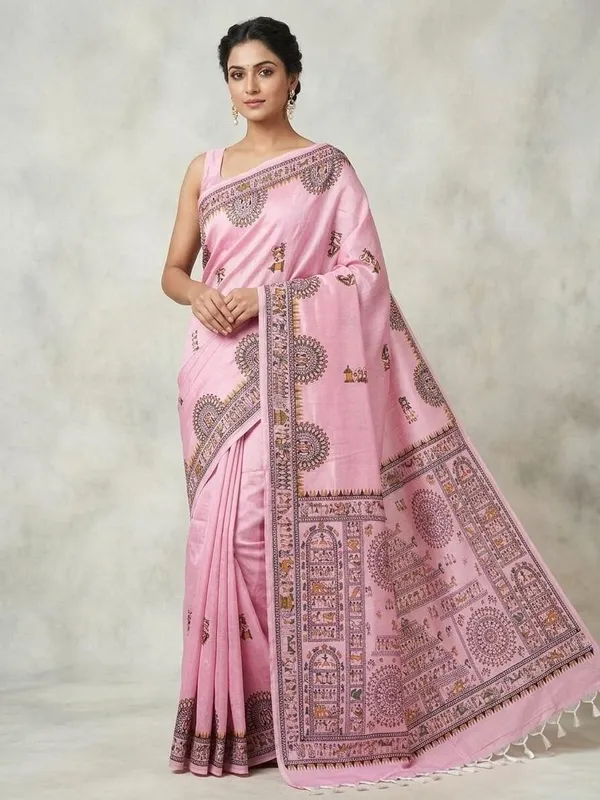 Sindhuja_Fashion_House_Printed,_Graphic_Print,_Geometric_Print_Kalamkari_Cotton_Blend_Saree_(Pink)