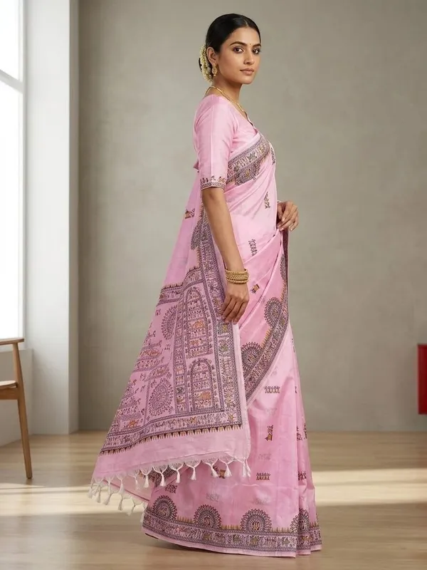 Sindhuja_Fashion_House_Printed,_Graphic_Print,_Geometric_Print_Kalamkari_Cotton_Blend_Saree_(Pink)