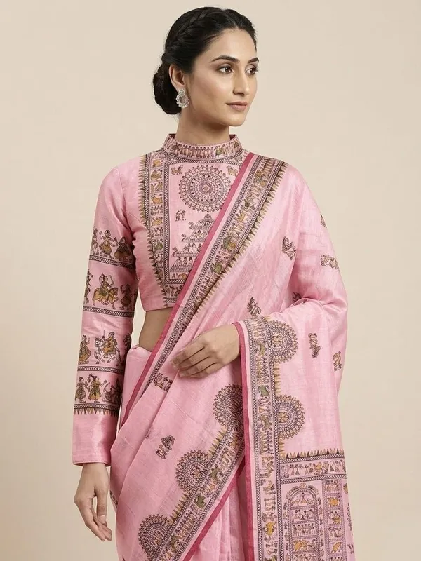Sindhuja_Fashion_House_Printed,_Graphic_Print,_Geometric_Print_Kalamkari_Cotton_Blend_Saree_(Pink)