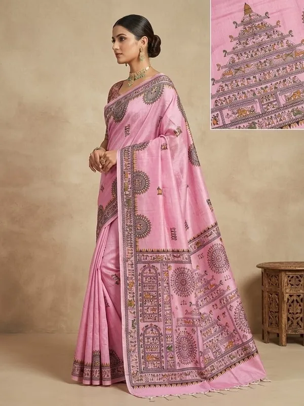 Sindhuja_Fashion_House_Printed,_Graphic_Print,_Geometric_Print_Kalamkari_Cotton_Blend_Saree_(Pink)
