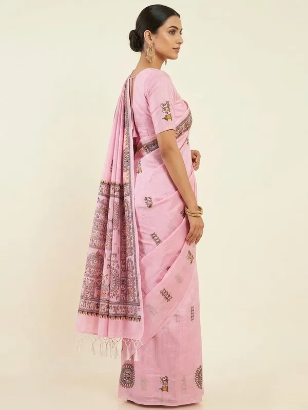Sindhuja_Fashion_House_Printed,_Graphic_Print,_Geometric_Print_Kalamkari_Cotton_Blend_Saree_(Pink)