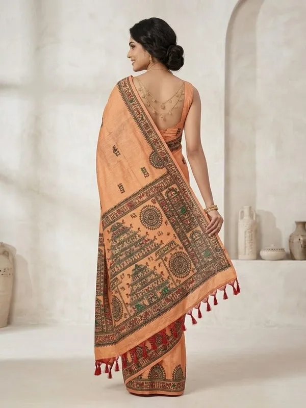 Sindhuja_Fashion_House_Printed,_Graphic_Print_Kalamkari_Cotton_Blend_Saree_(Orange)