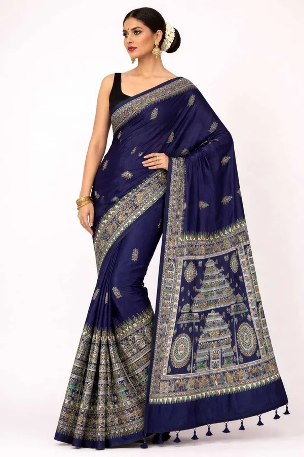 Sindhuja_Fashion_House_Embroidered,_Printed_Madhubani_Cotton_Blend_Saree_(Dark_Blue)