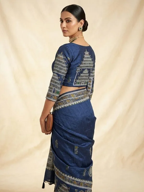 Sindhuja_Fashion_House_Embroidered,_Printed_Madhubani_Cotton_Blend_Saree_(Dark_Blue)