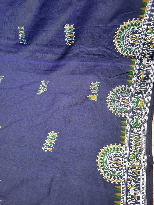 Sindhuja_Fashion_House_Embroidered,_Printed_Madhubani_Cotton_Blend_Saree_(Dark_Blue)