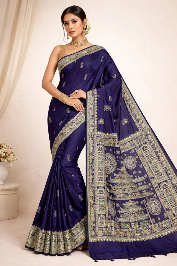 Sindhuja_Fashion_House_Embroidered,_Printed_Madhubani_Cotton_Blend_Saree_(Dark_Blue)