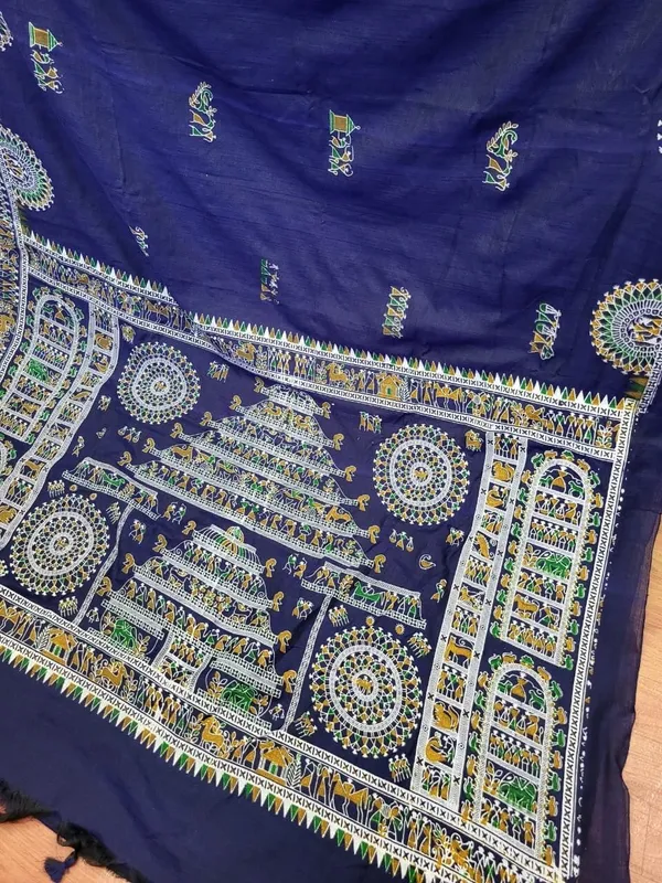 Sindhuja_Fashion_House_Embroidered,_Printed_Madhubani_Cotton_Blend_Saree_(Dark_Blue)