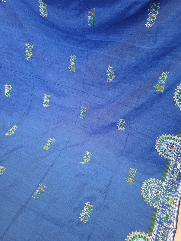 Sindhuja_Fashion_House_Printed,_Geometric_Print,_Graphic_Print_Madhubani_Cotton_Blend_Saree_(Blue)