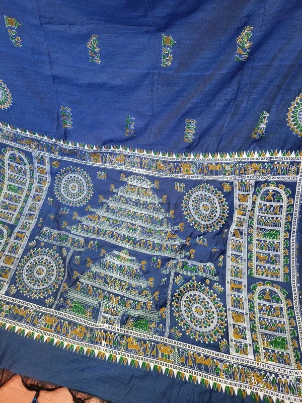 Sindhuja_Fashion_House_Printed,_Geometric_Print,_Graphic_Print_Madhubani_Cotton_Blend_Saree_(Blue)