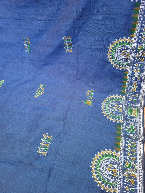 Sindhuja_Fashion_House_Printed,_Geometric_Print,_Graphic_Print_Madhubani_Cotton_Blend_Saree_(Blue)