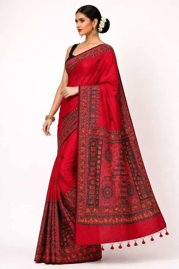 Sindhuja_Fashion_House_Digital_Print_Madhubani_Cotton_Blend_Saree_(Red)
