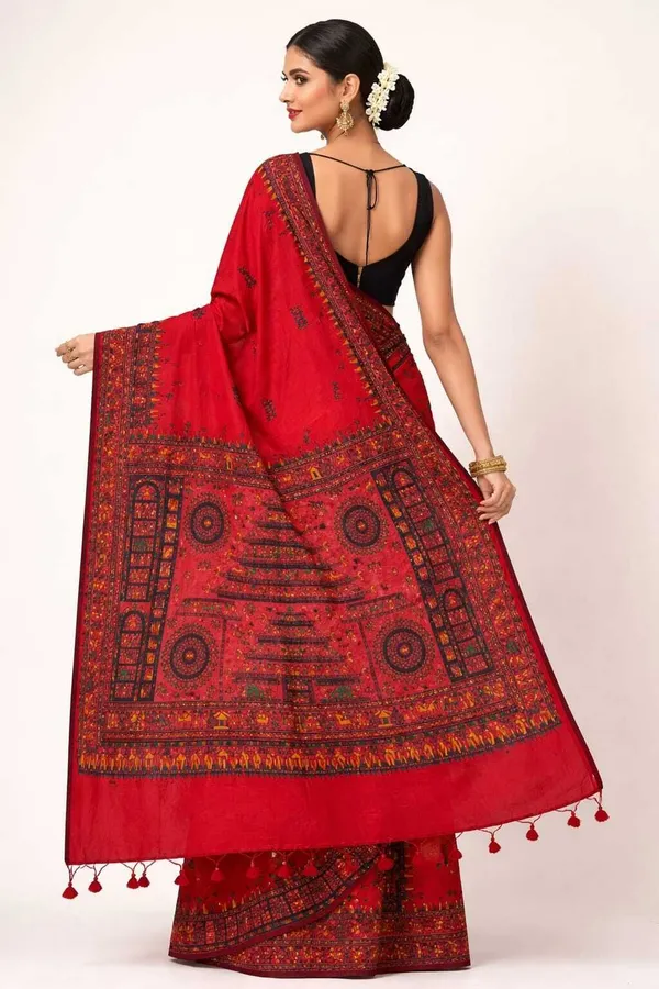 Sindhuja_Fashion_House_Digital_Print_Madhubani_Cotton_Blend_Saree_(Red)