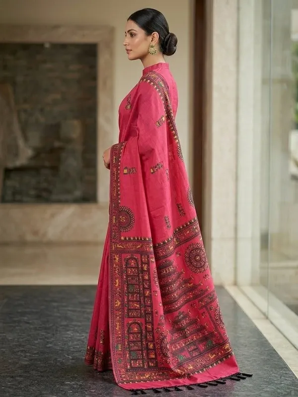 Sindhuja_Fashion_House_Digital_Print_Madhubani_Cotton_Blend_Saree_(Red)