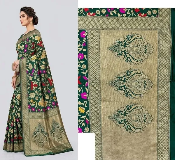 Sindhuja_Fashion_House_Floral_Print,_Woven,_Embroidered_Banarasi_Silk_Blend_Saree_(Dark_Green)