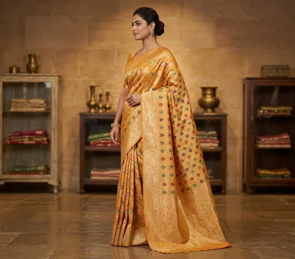 Sindhuja_Fashion_House_Self_Design,_Woven_Banarasi_Silk_Blend_Saree_(Yellow)
