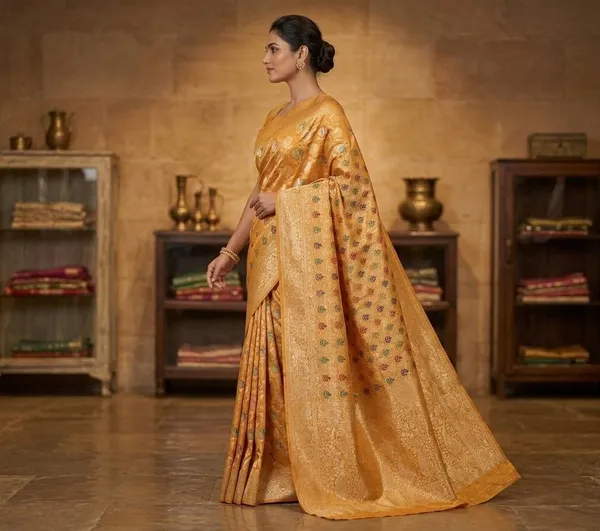 Sindhuja_Fashion_House_Self_Design,_Woven_Banarasi_Silk_Blend_Saree_(Yellow)