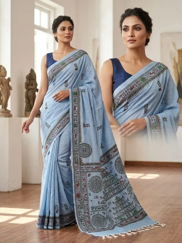 Sindhuja_Fashion_House_Printed_Kalamkari_Khadi_Saree_(Light_Blue)