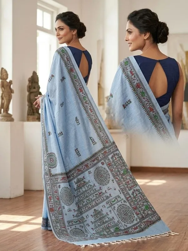 Sindhuja_Fashion_House_Printed_Kalamkari_Khadi_Saree_(Light_Blue)