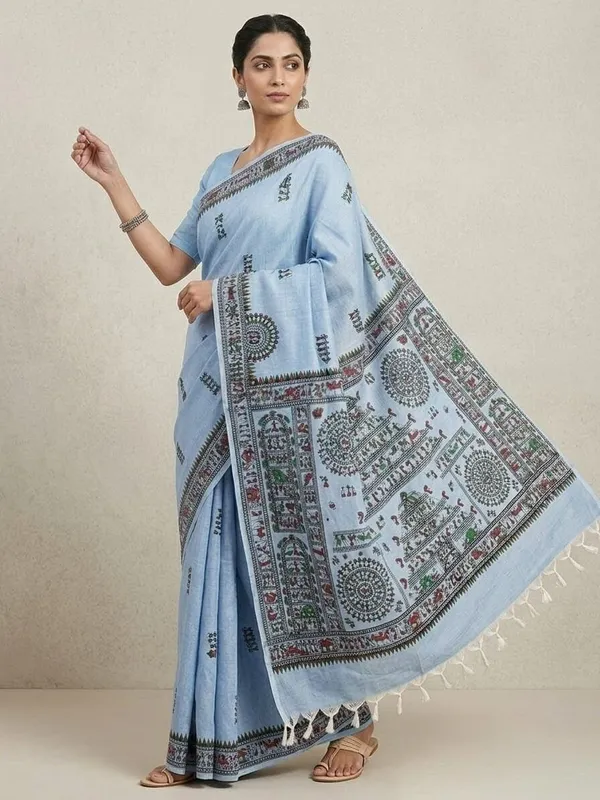Sindhuja_Fashion_House_Printed_Kalamkari_Khadi_Saree_(Light_Blue)