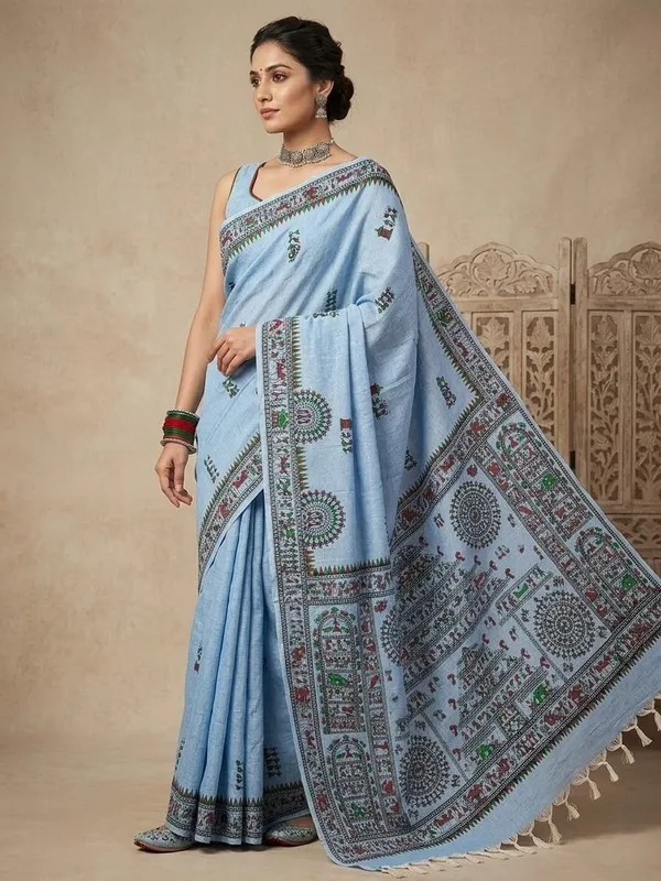 Sindhuja_Fashion_House_Printed_Kalamkari_Khadi_Saree_(Light_Blue)
