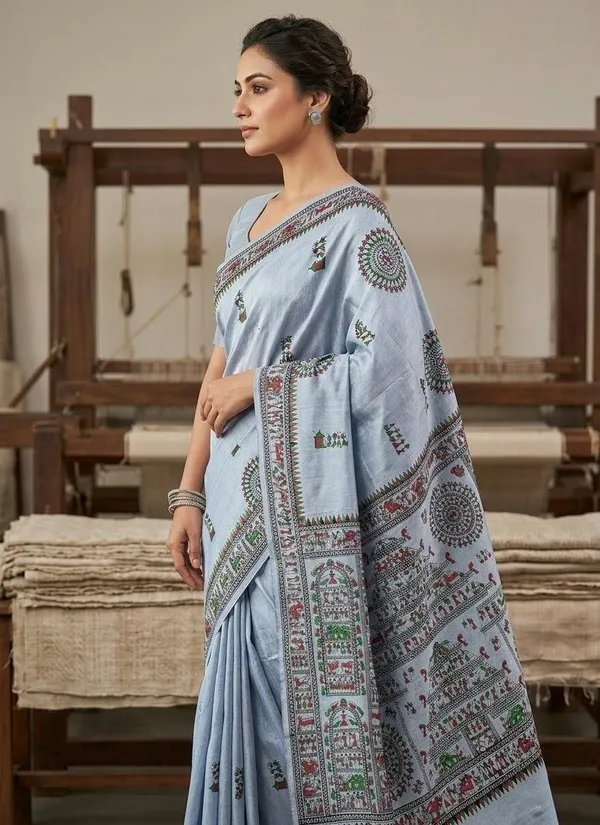 Sindhuja_Fashion_House_Printed_Kalamkari_Khadi_Saree_(Light_Blue)