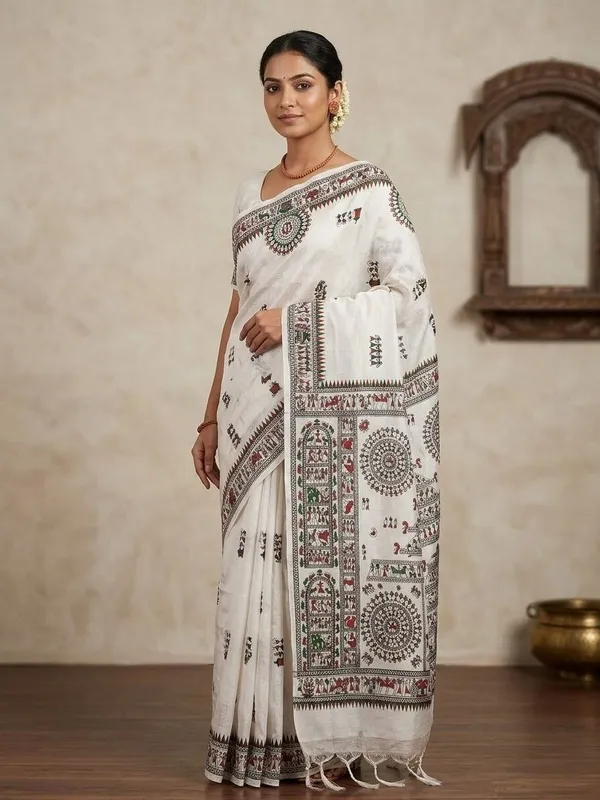 Sindhuja_Fashion_House_Printed_Madhubani_Khadi_Saree_(White)