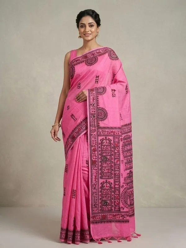 Sindhuja_Fashion_House_Printed_Madhubani_Khadi_Saree_(Multicolor)