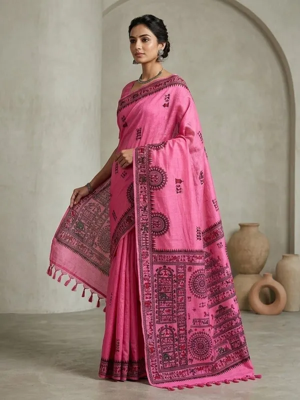 Sindhuja_Fashion_House_Printed_Madhubani_Khadi_Saree_(Multicolor)