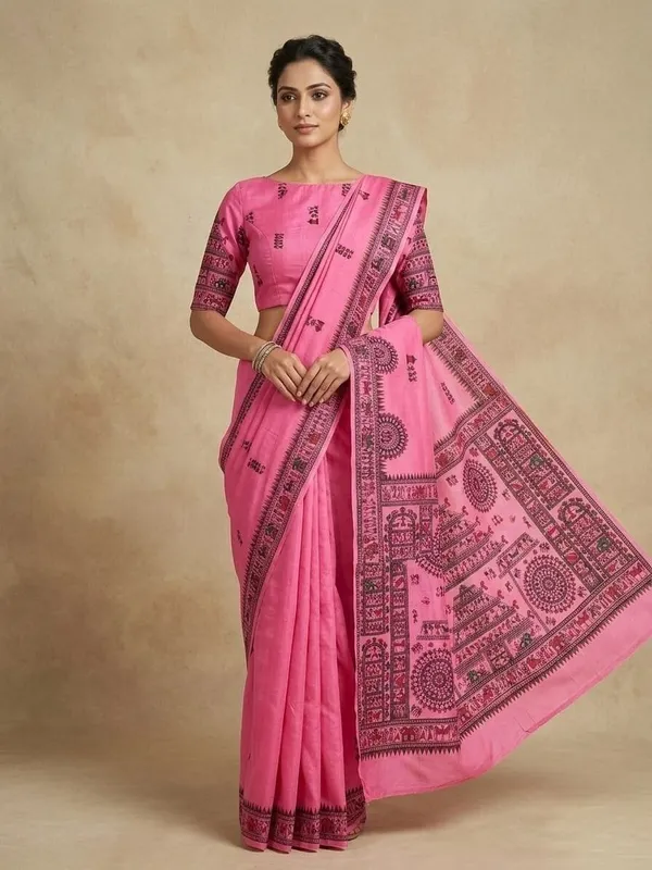 Sindhuja_Fashion_House_Printed_Madhubani_Khadi_Saree_(Multicolor)
