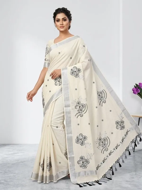 Sindhuja_Fashion_House_Floral_Print_Kasavu_Pure_Cotton_Saree_(Multicolor)