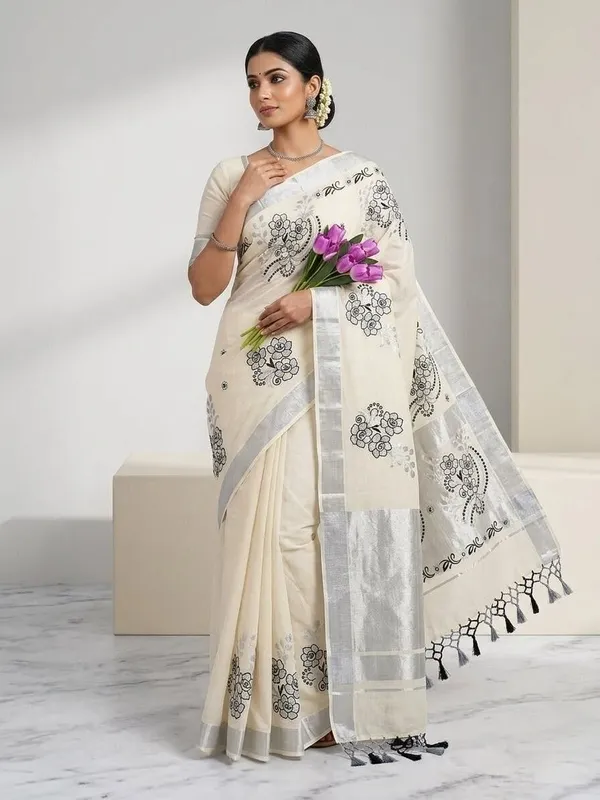 Sindhuja_Fashion_House_Floral_Print_Kasavu_Pure_Cotton_Saree_(Multicolor)