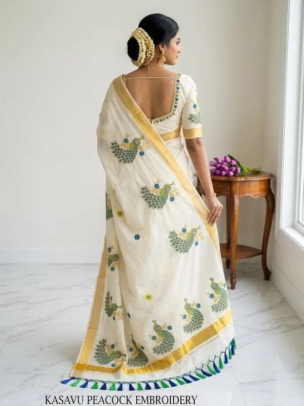 Sindhuja_Fashion_House_Embroidered,_Floral_Print_Kasavu_Pure_Cotton_Saree_(Yellow,_White,_Green,_Light_Blue)