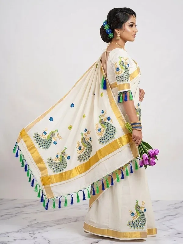 Sindhuja_Fashion_House_Embroidered,_Floral_Print_Kasavu_Pure_Cotton_Saree_(Yellow,_White,_Green,_Light_Blue)