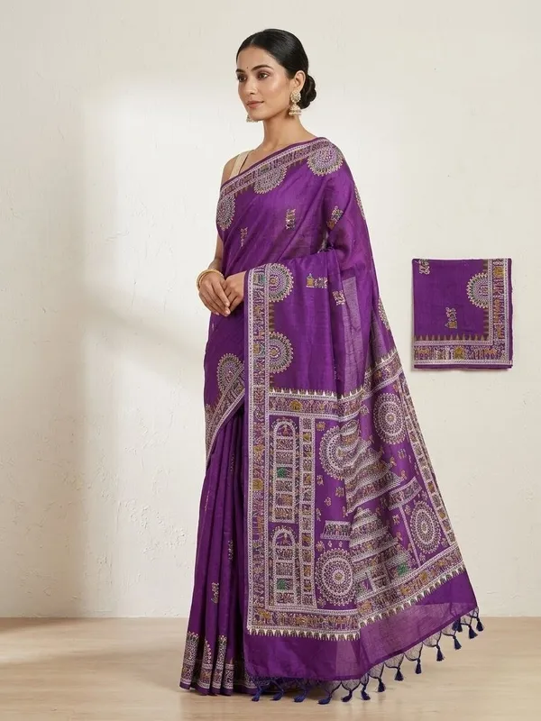 Sindhuja_Fashion_House_Printed_Madhubani_Khadi_Saree_(Purple)
